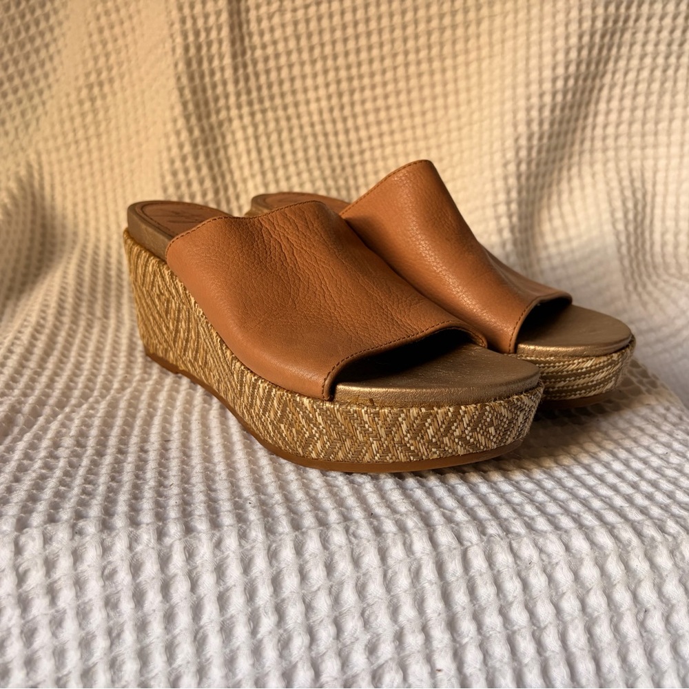 Latigo Tan Leather Platform Slide Wedges